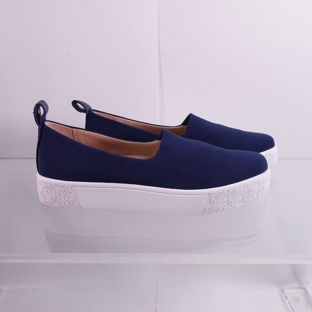 Taryn Rose Navy Slip-On Platform Flats with White Sole